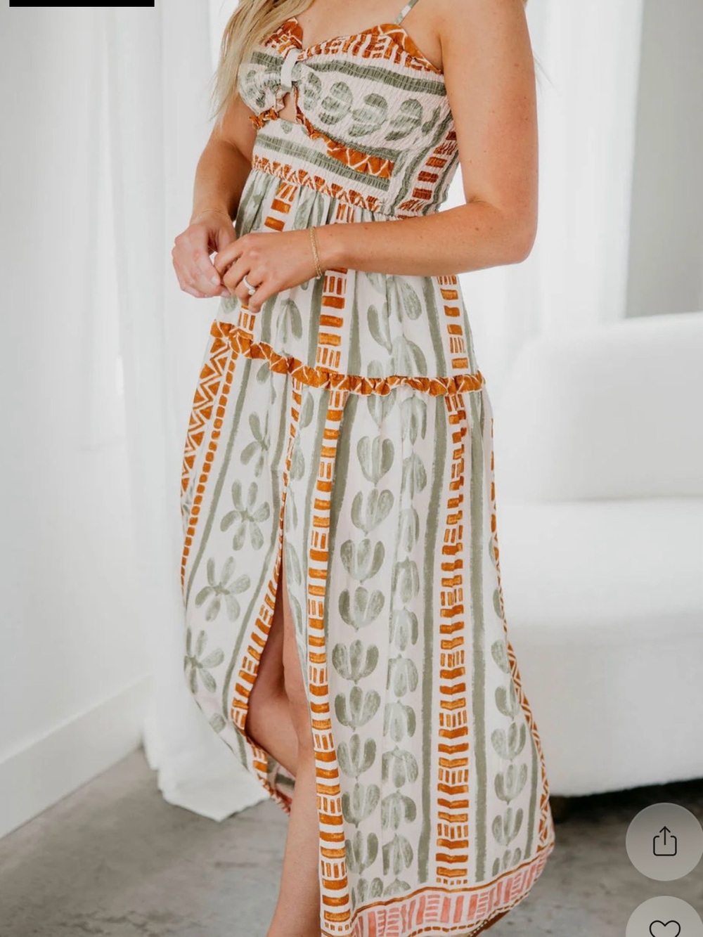 Bohemian Orange & Sage Printed Maxi Dress - Picture 3 of 9